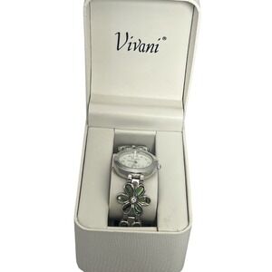 Vivani Women's Silver Tone Green Abalone Flower Bracelet Quartz Wristwatch